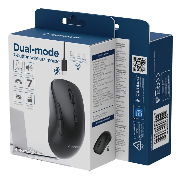 EAN 8716309136952 - Gembird MUSW2-7B-01 ratón Universal Ambidextro RF Wireless + Bluetooth Óptico 1600 DPI imagen 9