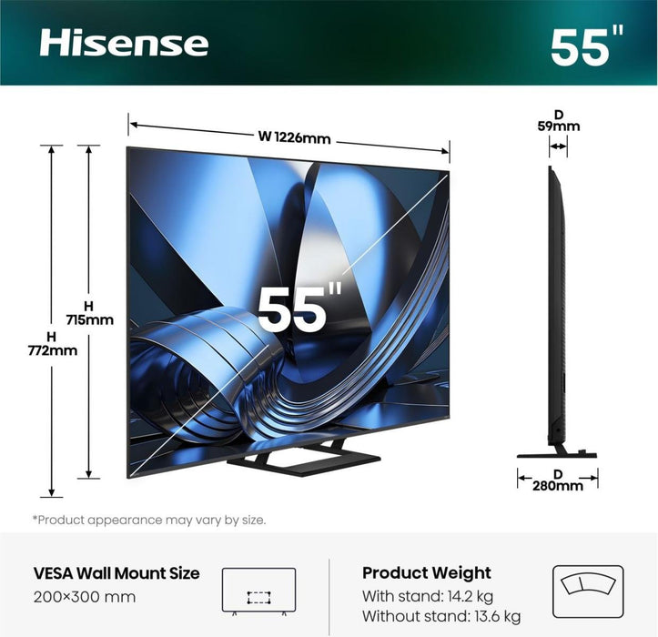 EAN 6942351433677 - Hisense 55U7SE 139,7 cm (55") 4K Ultra HD Smart TV Wifi Negro imagen 1