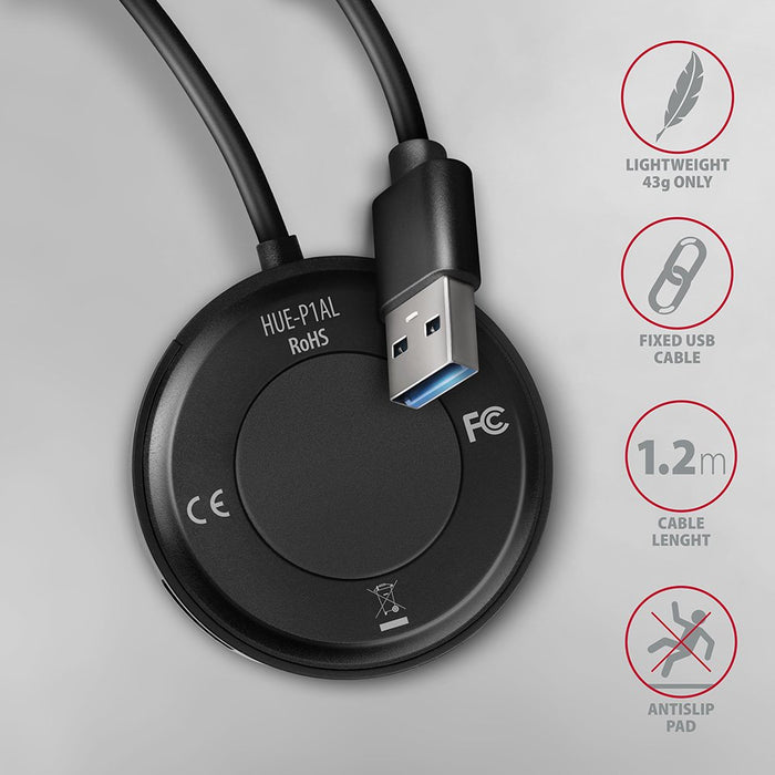 EAN 8595247906199 - Axagon HUE-P1AL hub de interfaz USB 3.2 Gen 1 (3.1 Gen 1) Type-A 5000 Mbit/s Negro imagen 5