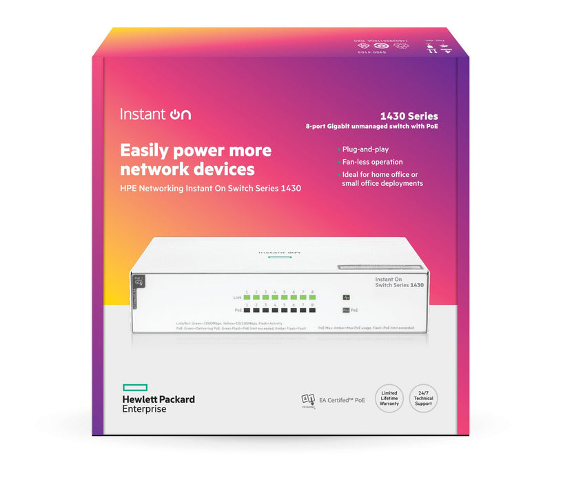 EAN 0190017537931 - HPE Aruba Networking Networking Instant On Switch 8p Gigabit CL4 PoE 64W 1430 imagen 3