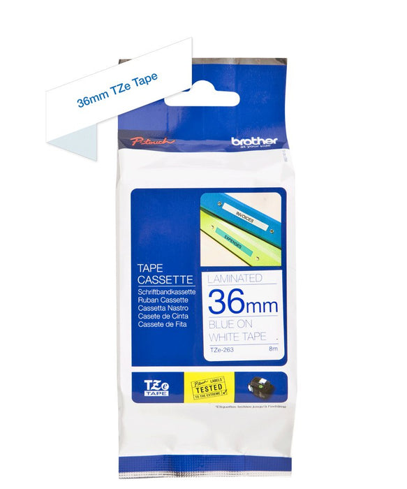 EAN 4977766685603 - Brother TZE-263 cinta para impresora de etiquetas Azul sobre blanco imagen 3