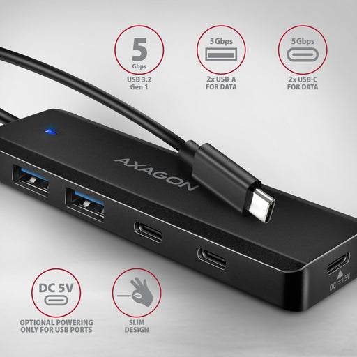 EAN 8595247909510 - Axagon HUE-C2C hub de interfaz USB 3.2 Gen 1 (3.1 Gen 1) Type-C 5000 Mbit/s Negro imagen 2
