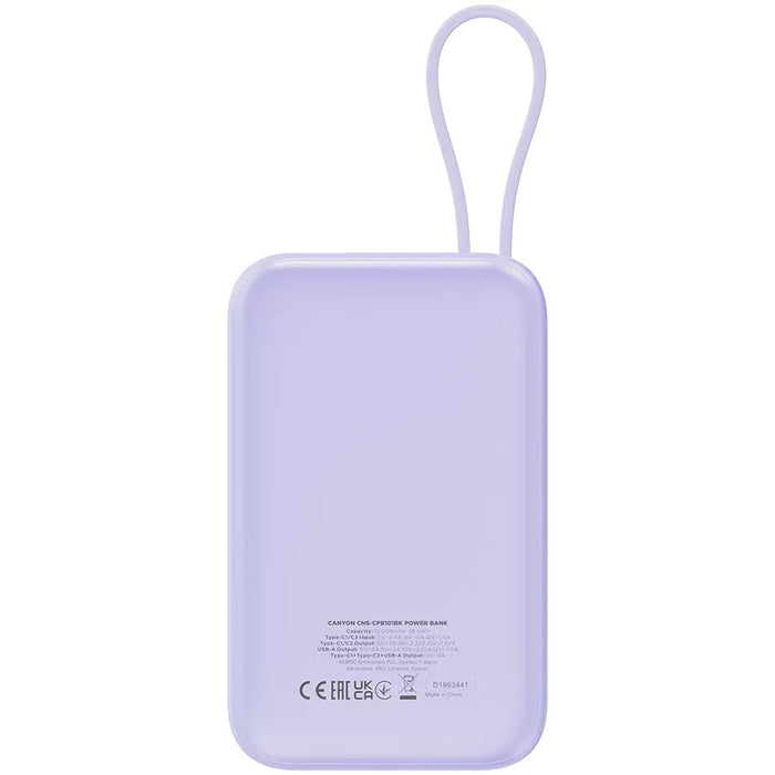EAN 5291485017378 - Canyon power bank OnPower 101 built-in cable 10000 mAh PD22.5W Violetin Ión de litio Púrpura imagen 4