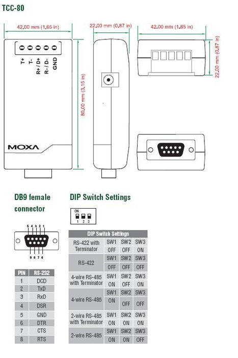 EAN 5703431416734 - Moxa TCC-80 convertidor, repetidor y aislador en serie RS-232 RS-422/485 imagen 2