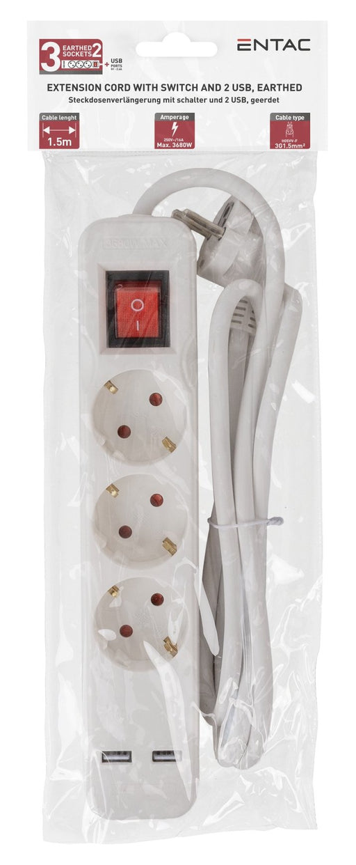 EAN 5999097978260 - Entac ESE1.5G3-1.5-SW-USB base múltiple 1,5 m 3 salidas AC Interior Blanco imagen 2