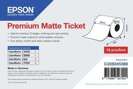 EAN 4058154268841 - Epson Premium, 80mm x 50m, 107 g/m² imagen 1