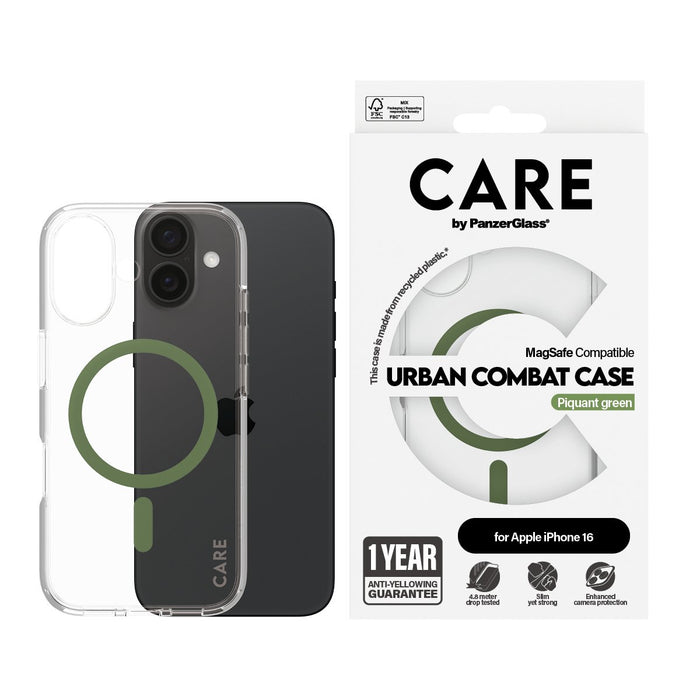 EAN 5715685004353 - PanzerGlass CARE™ by ® Urban Combat Case Transparent w. Green MagSafe iPhone 16 funda para teléfono móvil imagen 2