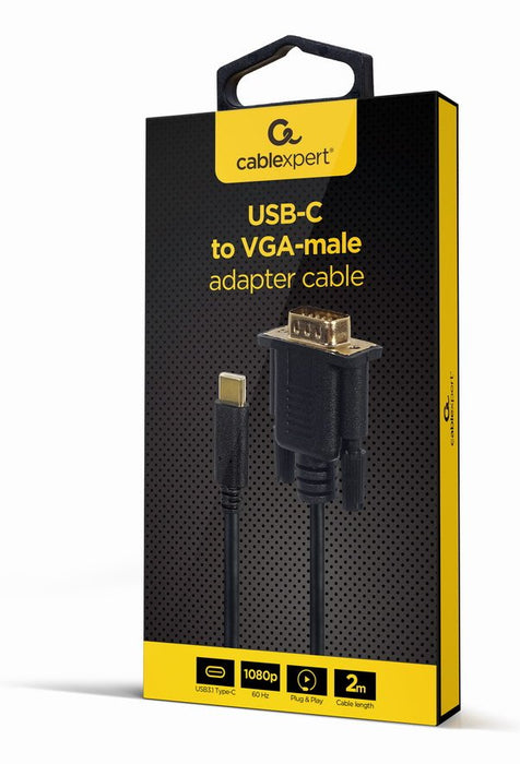 EAN 8716309124140 - Gembird A-CM-VGAM-01 adaptador de cable de vídeo 2 m USB C VGA (D-Sub) Negro imagen 2
