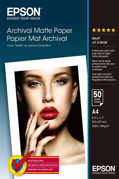 EAN 0010343830073 - Epson Archival, DIN A4, 192 g/m² Blanco Mate imagen 1