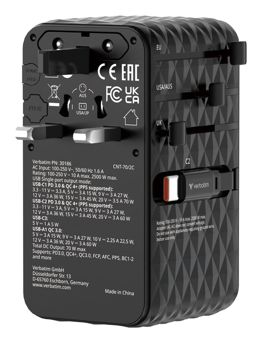 EAN 23942301868 - Verbatim Charge 'n' Travel 70W Universal Negro Corriente alterna Carga rápida Interior imagen 4