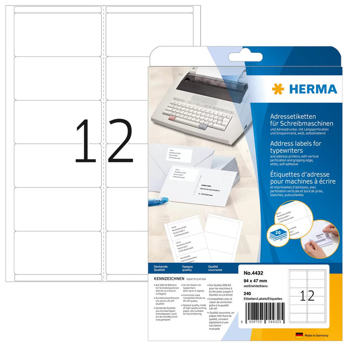 EAN 4008705044325 - HERMA 4432 etiqueta para dirección Blanco imagen 1