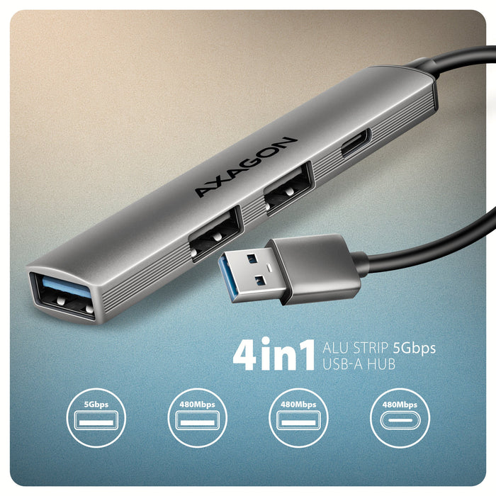 EAN 8595247909329 - Axagon HUB USB HUE-STA, 4x USB ALU STRIP hub, 1x USB-A 5Gbps, 2x USB-A & 1x USB-C 480Mbps, kabel USB-A 12 imagen 2