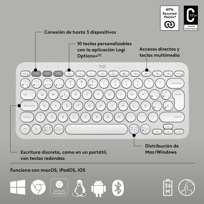 EAN 5099206111226 - Logitech 920-011828 teclado Universal Bluetooth QWERTY Español Blanco imagen 11