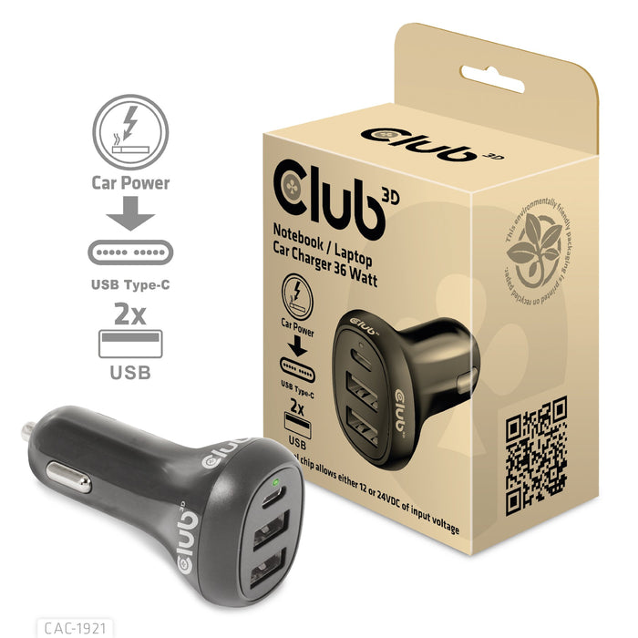 EAN 8719214472788 - CLUB3D CAC-1921 cargador de dispositivo móvil Portátil Negro Encendedor de cigarrillos Auto imagen 1