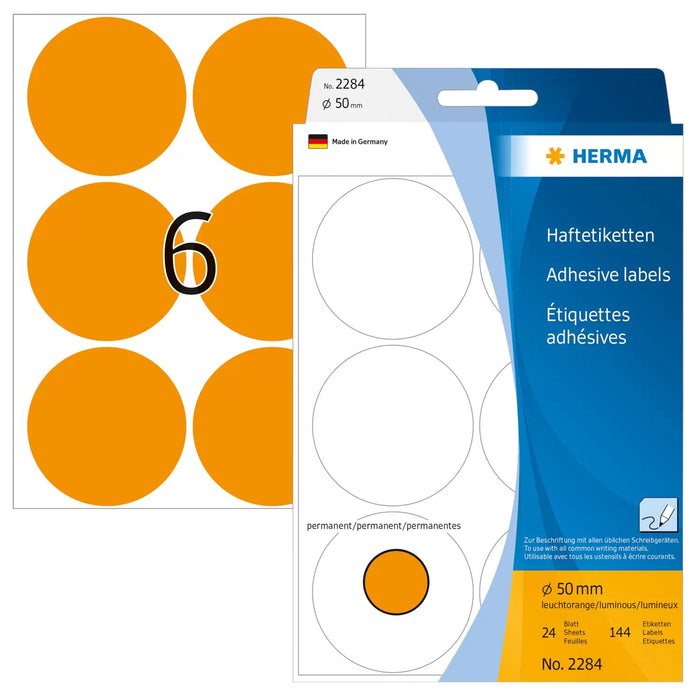 EAN 4008705022842 - HERMA 2284 etiqueta autoadhesiva Círculo Naranja 144 pieza(s) imagen 1