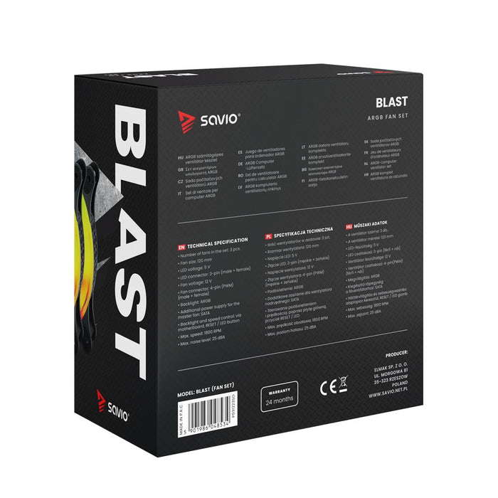 EAN 5901986048534 - Savio BLAST FAN SET sistema de refrigeración para ordenador Carcasa del ordenador Ventilador 12 cm Negro  imagen 9