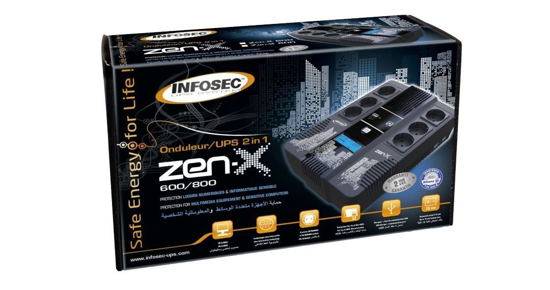 EAN 3700085660713 - Infosec Zen-X 800 sistema de alimentación ininterrumpida (UPS) Línea interactiva 0,8 kVA 0,48 W 6 salidas imagen 3