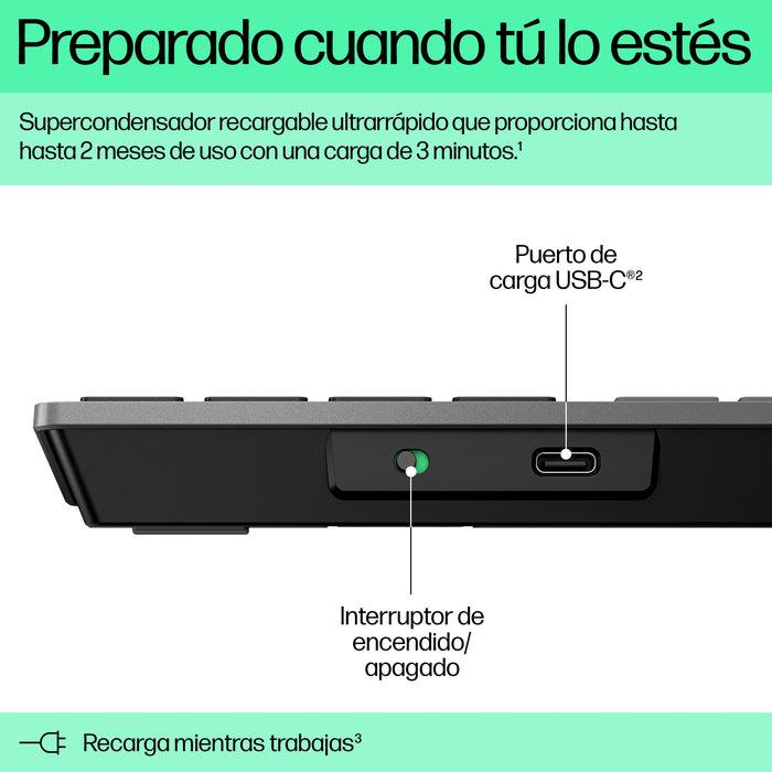 EAN 0198122140749 - HP 720 Multi-Device Rechargeable Wireless Keyboard teclado Hogar / Oficina USB + Bluetooth Negro imagen 8