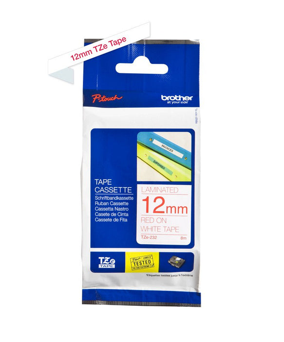 EAN 0012502625735 - Brother TZE-232 cinta para impresora de etiquetas Rojo sobre blanco imagen 3