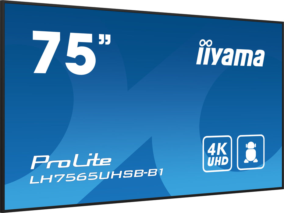 EAN 4948570123599 - iiyama LH7565UHSB-B1 pantalla de señalización Diseño de quiosco 189,2 cm (74.5") LED Wifi 800 cd / m² 4K  imagen 4