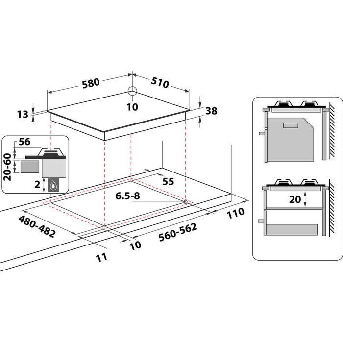 EAN 8003437625398 - Whirlpool TGML 650 IX Acero inoxidable Integrado 58 cm Encimera de gas 4 zona(s) imagen 2