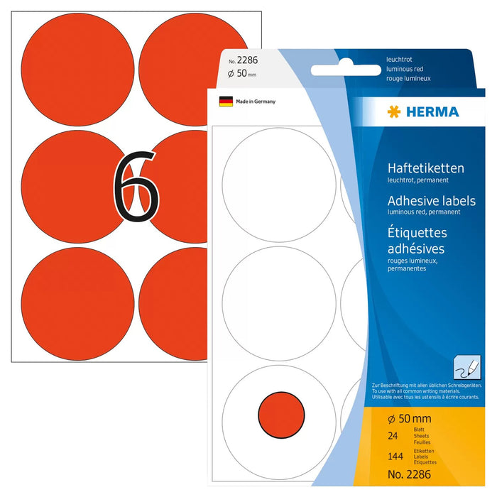 EAN 4008705022866 - HERMA 2286 etiqueta autoadhesiva Círculo Rojo 144 pieza(s) imagen 1