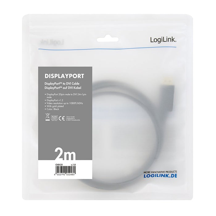 EAN 4052792052480 - LogiLink CV0131 adaptador de cable de vídeo 2 m DisplayPort DVI Negro imagen 6
