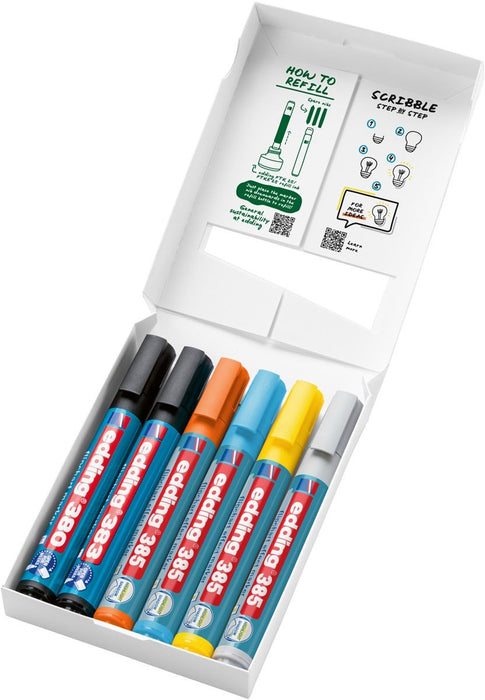 EAN 4004764986743 - Edding 385 Flipchart marcador 4 pieza(s) Brush/Bullet tip Negro, Plata, Amarillo imagen 3