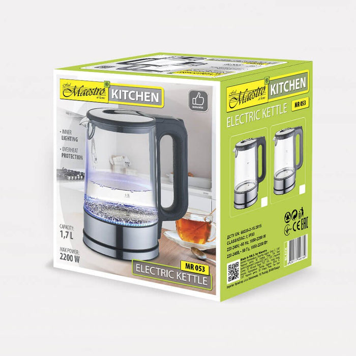 EAN 4820177148789 - Maestro MR053 tetera eléctrica 1,7 L 2200 W Negro, Transparente imagen 2