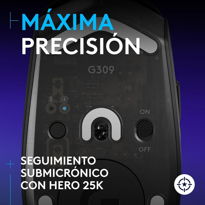 Logitech G309 Ratón Inalámbrico Lightspeed Gaming, Lightforce, Sensor Hero 25k, 6 Botones Programables - Negro