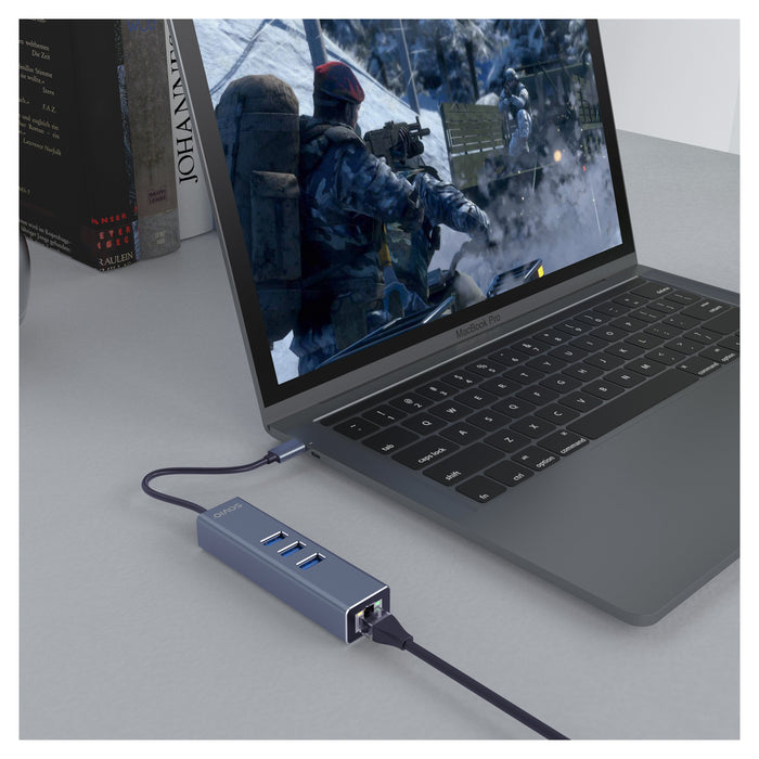 EAN 5901986047766 - Savio AK-57 USB-C - 3 x USB-A HUB with RJ-45 Gigabit Ethernet adapter 5000 Mbit/s grey 2 x USB 3.2 Gen 2  imagen 4