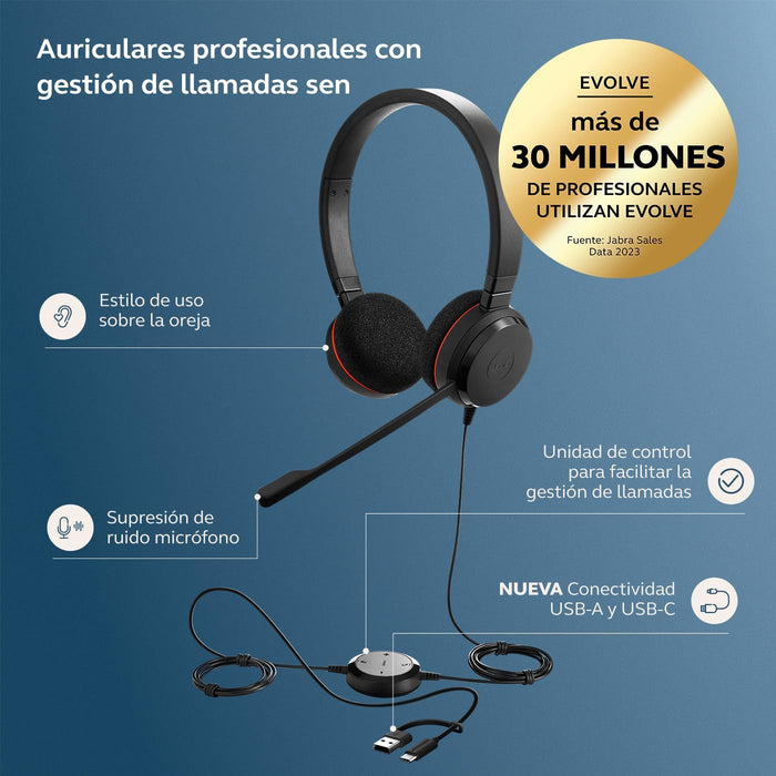 Jabra Evolve 20 - Auriculares - Usb-C/A - Negro