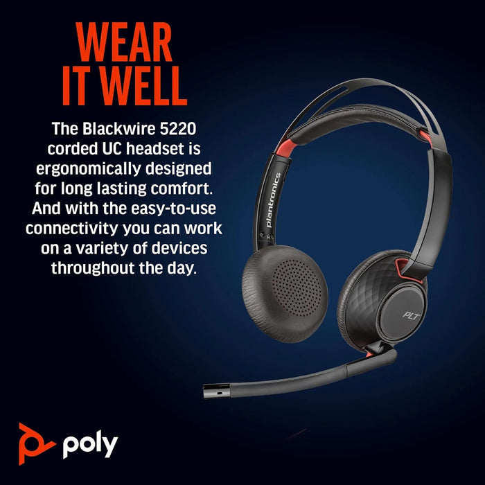Poly Plantronics Blackwire C5220 Usb-C Auriculares Con Microfono - Cancelacion De Ruido - Diadema Metalica Acolchada -