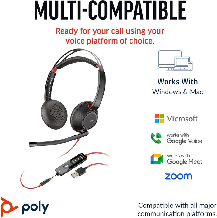 Poly Plantronics Blackwire C5220 Usb-C Auriculares Con Microfono - Cancelacion De Ruido - Diadema Metalica Acolchada -