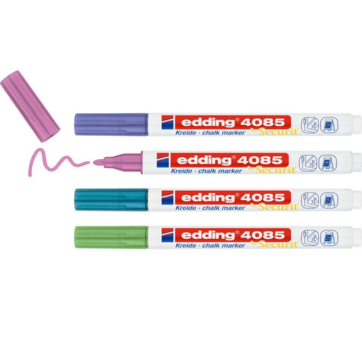 EAN 4057305037183 - Edding 4085 Metallic Set marcador de tiza Bala Azul metálico, Metallic green, Metallic pink, Violeta meta imagen 2
