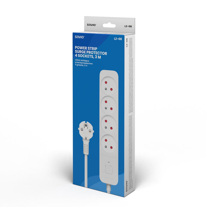 EAN 5901986047834 - Savio Power strip 4 sockets 3m white LZ-08 4 salidas AC Tipo E Blanco imagen 5