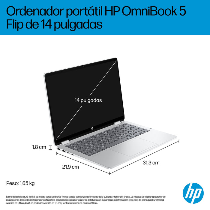 EAN 0199251160462 - HP OmniBook 5 Flip 14-fp0019ns Intel® Core™ i5 i5-1334U Híbrido (2-en-1) 35,6 cm (14") Pantalla táctil 2K imagen 7