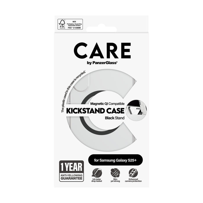 EAN 5715685016486 - PanzerGlass CARE™ by ® Case Transparent w. Black Kickstand & Qi Compatible Samsung Galaxy S25+ funda para imagen 3