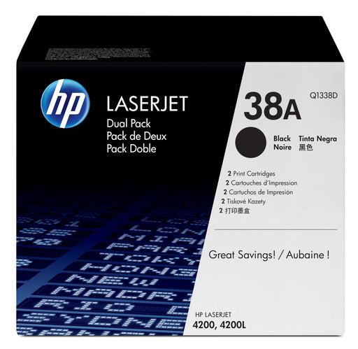 EAN 0808736633994 - HP 38A 2-pack Black Original LaserJet Toner Cartridges Q1338D cartucho de tóner 2 pieza(s) Negro imagen 1