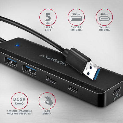 EAN 8595247909497 - Axagon HUE-C2A hub de interfaz USB 3.2 Gen 1 (3.1 Gen 1) Type-A 5000 Mbit/s Negro imagen 2