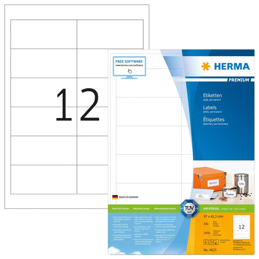 EAN 4008705046237 - HERMA 4623 etiqueta autoadhesiva Rectángulo Permanente Blanco 2400 pieza(s) imagen 1