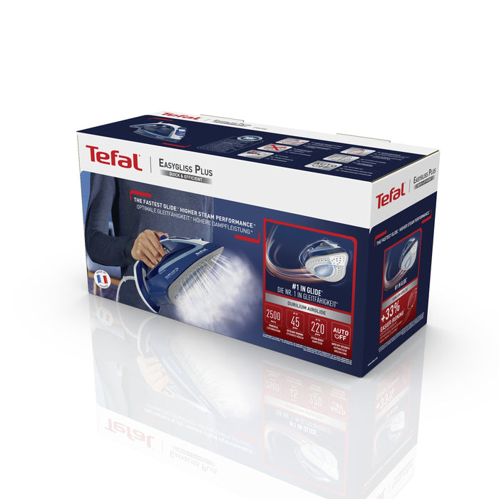 EAN 3121040074534 - Tefal EasyGliss Plus FV5735 plancha Plancha vapor-seco Suela de Durilium 2500 W Azul, Blanco imagen 4