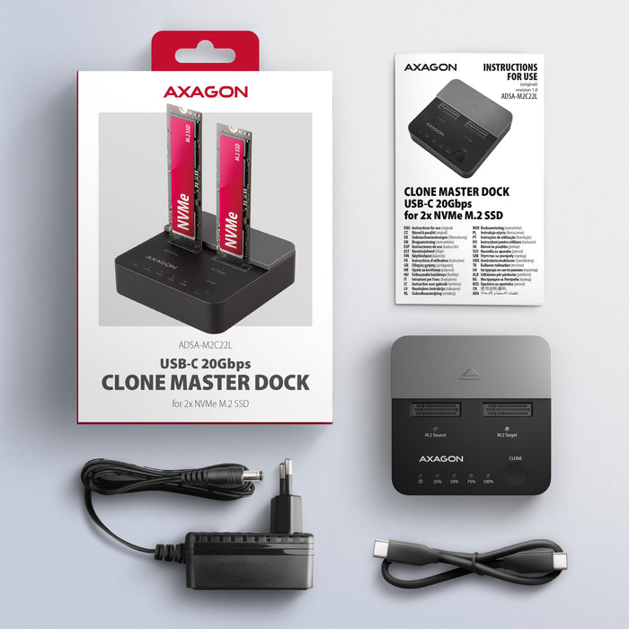 EAN 8595247909558 - Axagon ADSA-M2C22L base de conexión para disco duro USB 3.2 Gen 2x2 Type-C Negro imagen 12