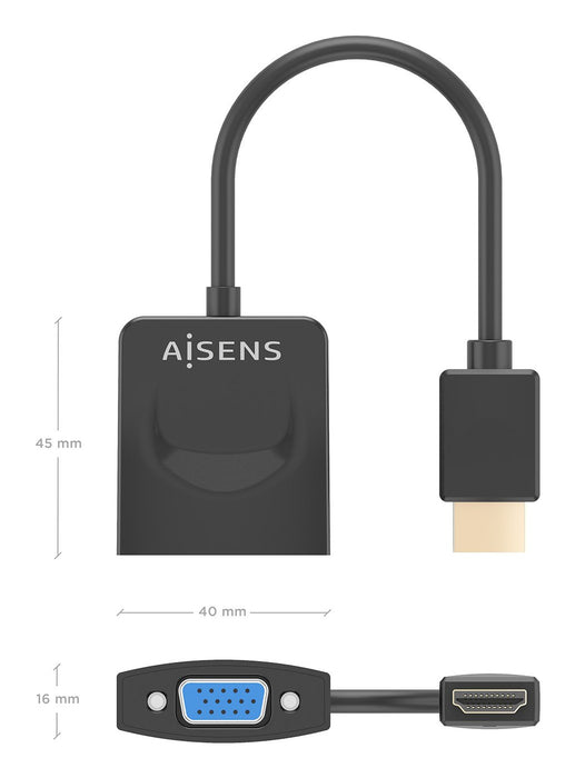 EAN 8435739903360 - AISENS A122-0947 adaptador de cable de vídeo 0,15 m HDMI tipo A (Estándar) VGA (D-Sub) imagen 4