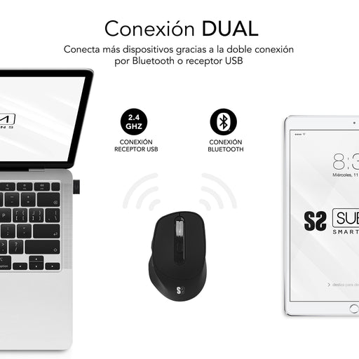 EAN 8436586743017 - SUBBLIM RATON OPTICO DUAL COMFORT ERGO DUAL BATERIA NEGRO ratón Universal mano derecha Bluetooth + USB Ty imagen 2