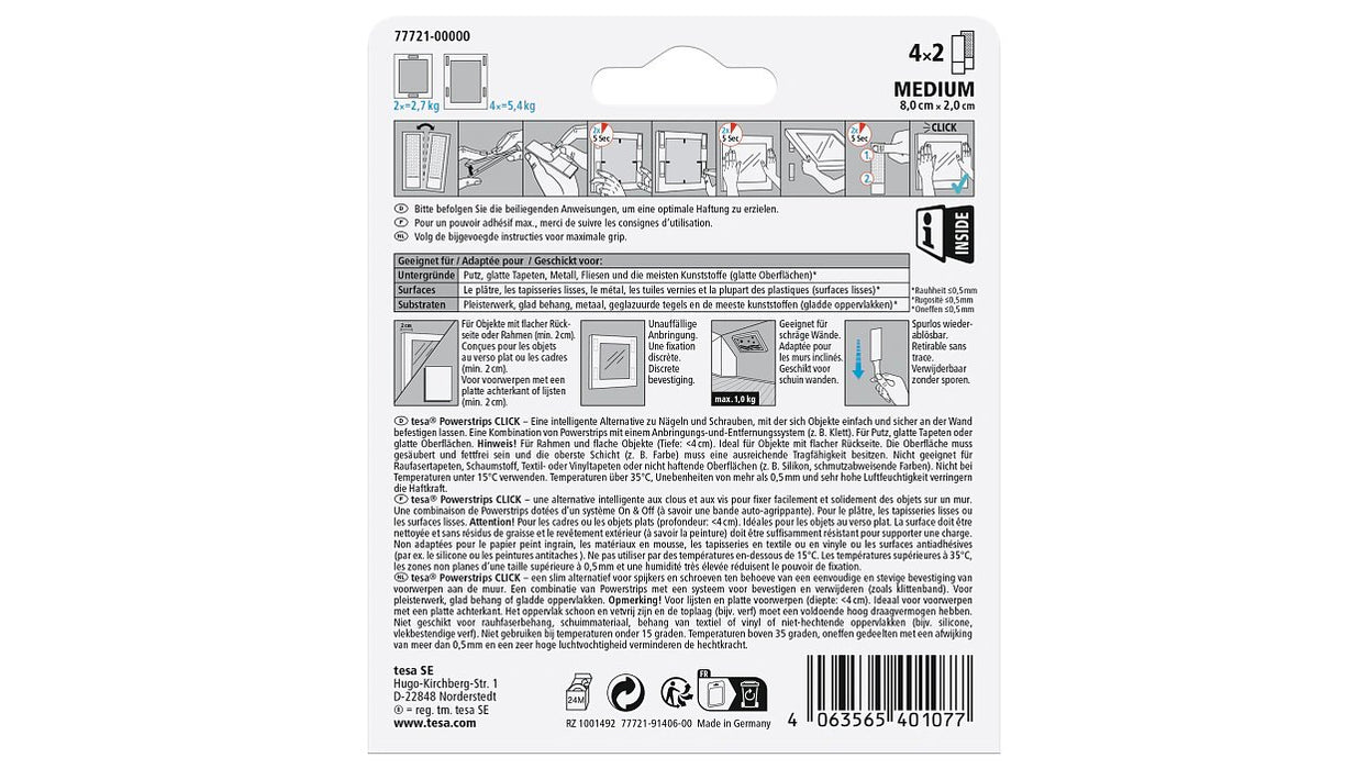 EAN 4063565401077 - TESA Powerstrips CLICK M Almohadilla de fijación imagen 2