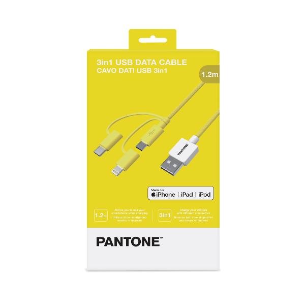 EAN 4713213365113 - Pantone PT-USB003Y1 cable USB 1,2 m USB A USB C/Micro USB A/Lightning Amarillo imagen 2