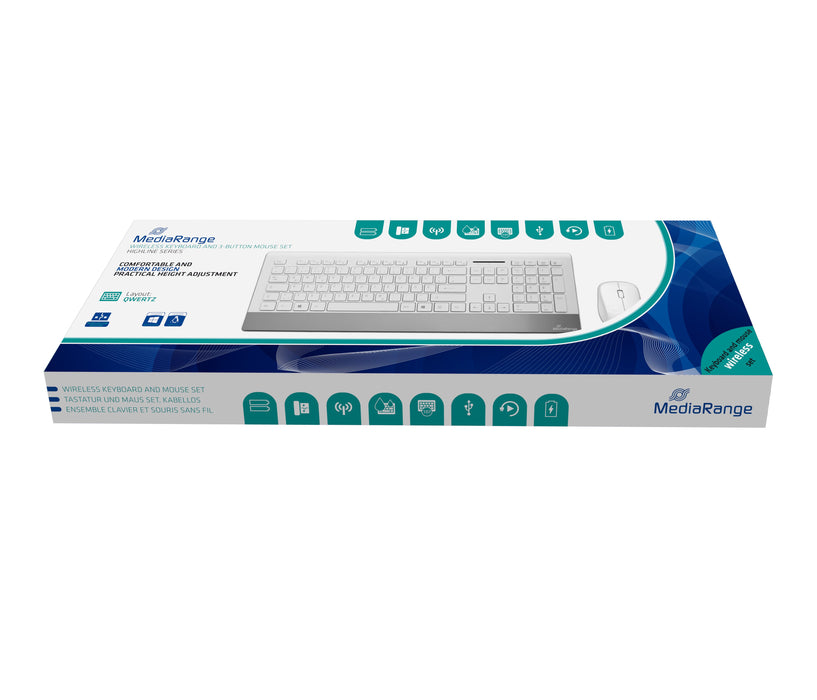 EAN 4260459611530 - MediaRange MROS106 teclado Ratón incluido Hogar RF inalámbrico QWERTZ Alemán Plata, Blanco imagen 5