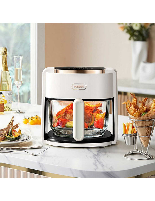 EAN 5608475037627 - Haeger Air Glass Sencillo 4,5 L Independiente 1200 W Freidora de aire caliente Beige, Oro, Transparente imagen 4