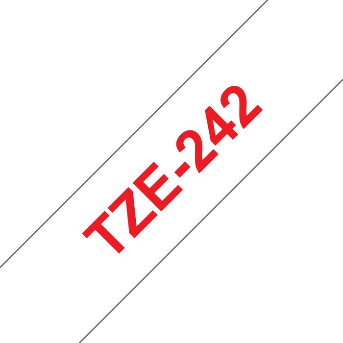 EAN 0012502625766 - Brother TZE-242 cinta para impresora de etiquetas Rojo sobre blanco imagen 1